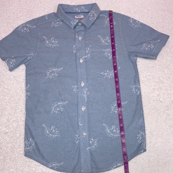 Cat & jack stegosaurus light blue button down short sleeve small 6/7 - Picture 3 of 6